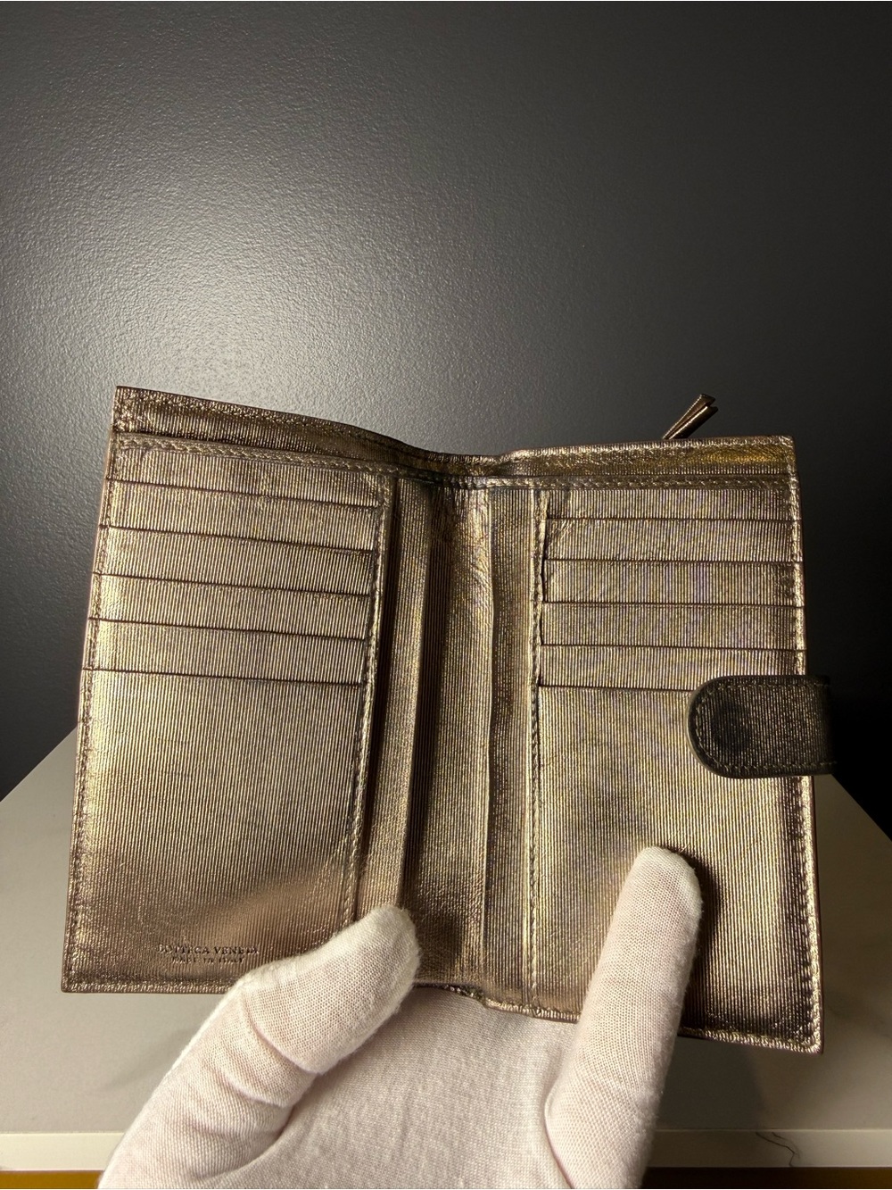 Bottega Veneta Metallic Woven Card Wallet - Silver - Picture 5 of 6